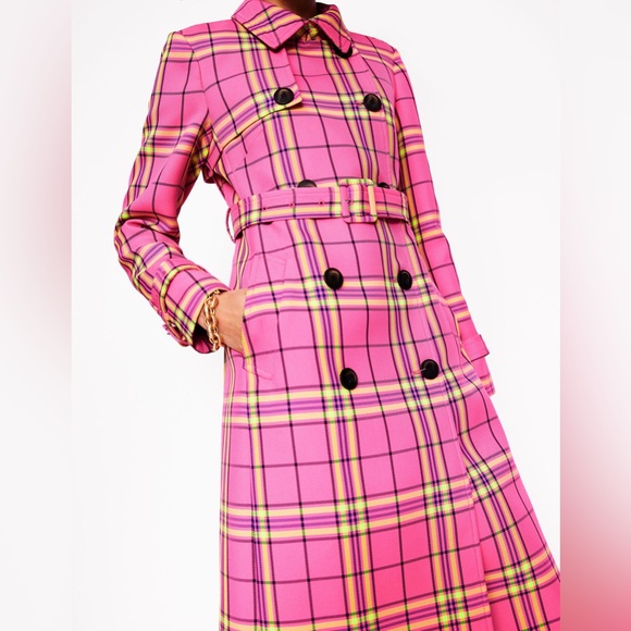 NWT Boden Cheltenham Trench Coat Pink Neon Check US 10 / UK 14P - Picture 3 of 16